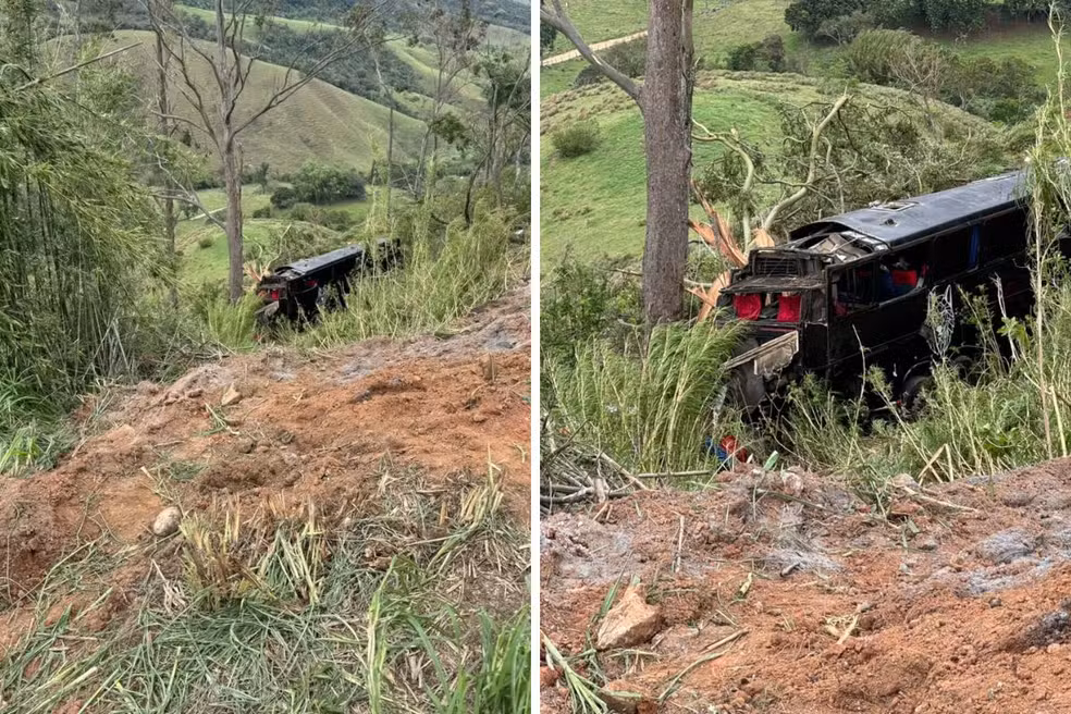 Ônibus cai em ribanceira e deixa mortos em Cruzeiro, SP